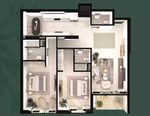 Plattegrond van 2 slaapkamers in Olivo Park Residences