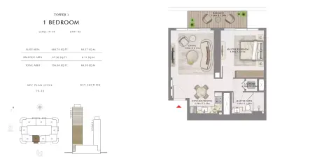 Plattegrond van 1 slaapkamer in Seapoint