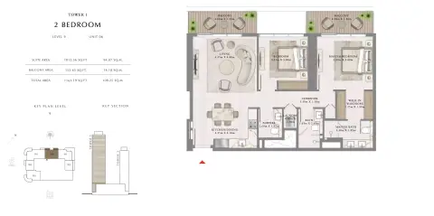 Plattegrond van 2 slaapkamers in Seapoint