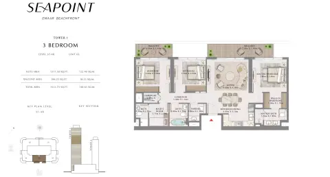 Plattegrond van 3 slaapkamers in Seapoint