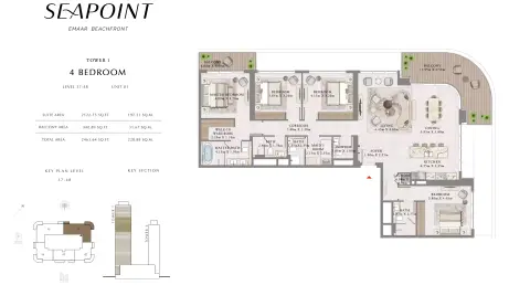 Plattegrond van 4 slaapkamers in Seapoint