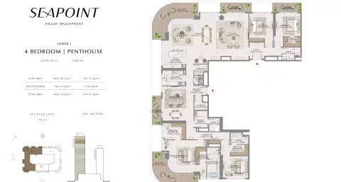 Plattegrond van 4 slaapkamers in Seapoint