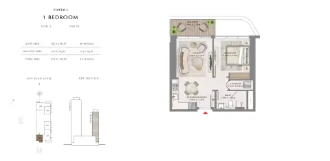 Plattegrond van 1 slaapkamer in Seapoint