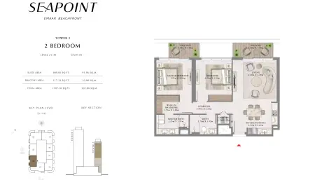 Plattegrond van 2 slaapkamers in Seapoint