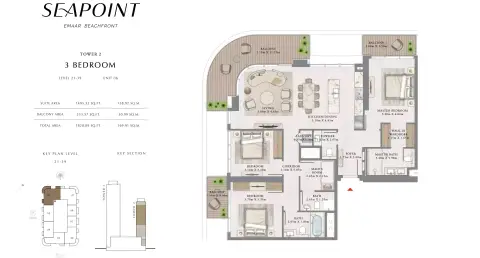 Plattegrond van 3 slaapkamers in Seapoint