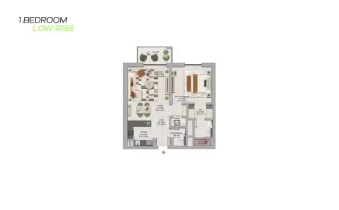 Plattegrond van 1 slaapkamer in Cyan Tower