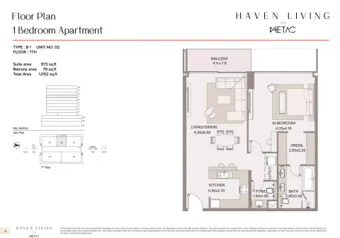 Plattegrond van 1 slaapkamer in Haven Living