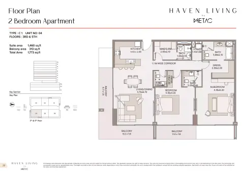 Plattegrond van 2 slaapkamers in Haven Living