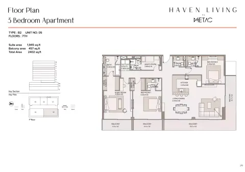 Plattegrond van 3 slaapkamers in Haven Living