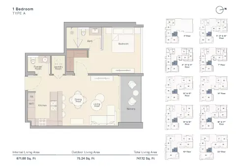 Plattegrond van 1 slaapkamer in The Crestmark