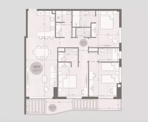 Plattegrond van 3 slaapkamers in Sea Legend One