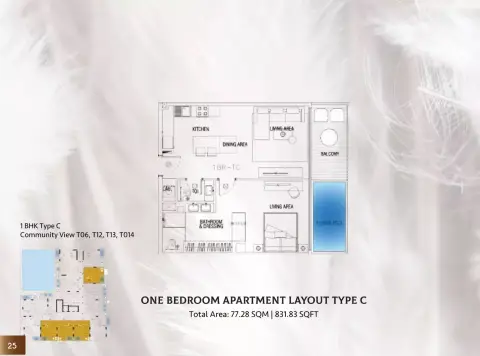 Plattegrond van 1 slaapkamer in Sky Suites