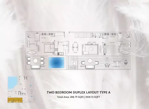 Plattegrond van 2 slaapkamers in Sky Suites