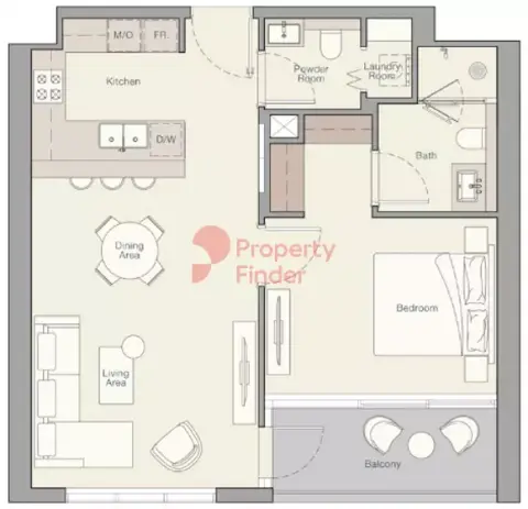 Plattegrond van 1 slaapkamer in The Quayside