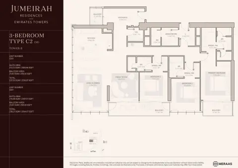 Plattegrond van 3 slaapkamers in Jumeirah Residences Emirates Towers