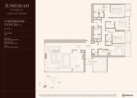 Plattegrond van 4 slaapkamers in Jumeirah Residences Emirates Towers