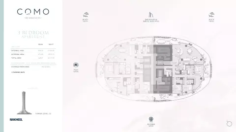 Plattegrond van 3 slaapkamers in Como Residences