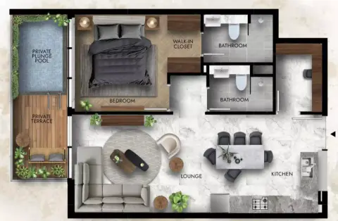 Plattegrond van 1 slaapkamer in Lucky Royale Residence
