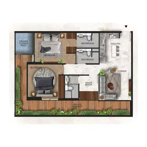 Plattegrond van 2 slaapkamers in Lucky Royale Residence