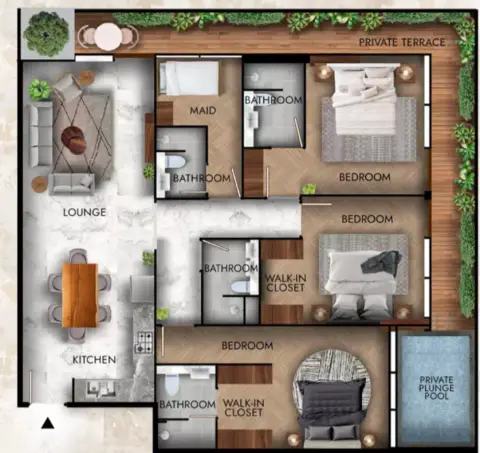 Plattegrond van 3 slaapkamers in Lucky Royale Residence