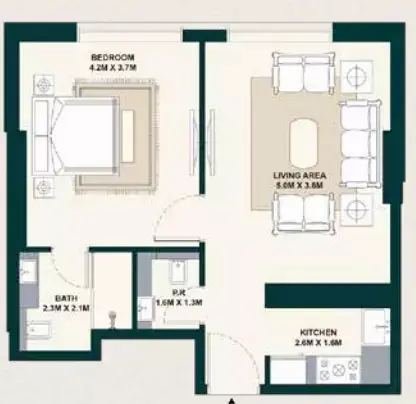 Plattegrond van 1 slaapkamer in Exotica by Al Marina