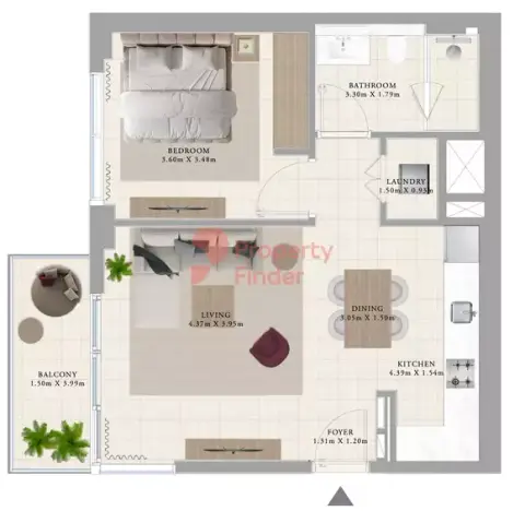 Plattegrond van 1 slaapkamer in Club Drive