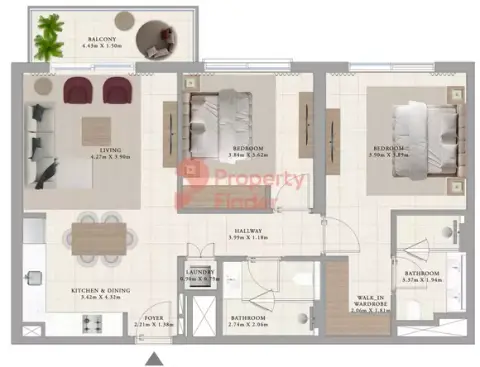 Plattegrond van 2 slaapkamers in Club Drive