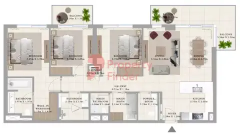 Plattegrond van 3 slaapkamers in Club Drive