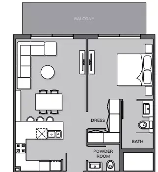 Plattegrond van 1 slaapkamer in The Residence By Prestige One