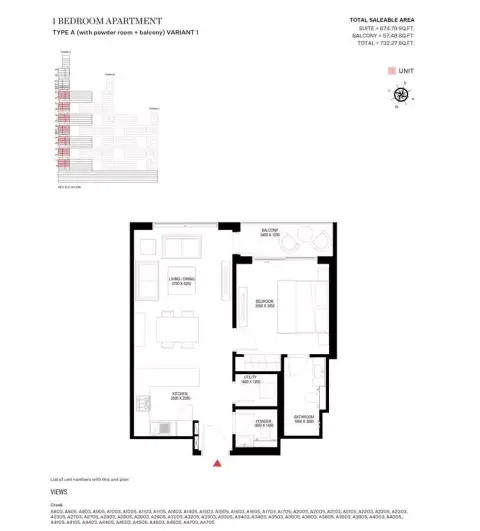Plattegrond van 1 slaapkamer in Sobha One