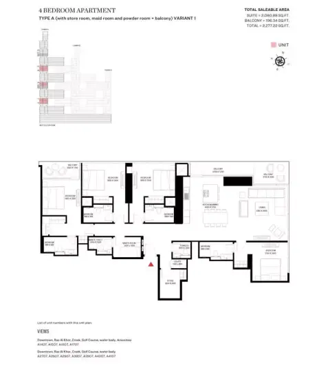 Plattegrond van 4 slaapkamers in Sobha One