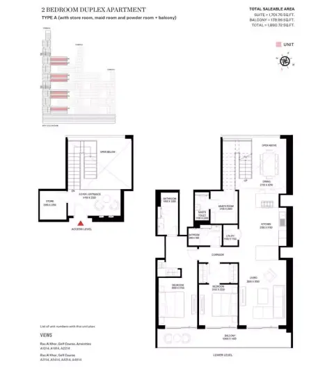 Plattegrond van 2 slaapkamers in Sobha One