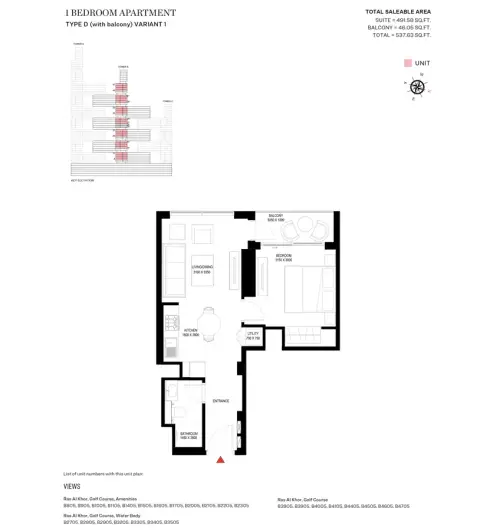Plattegrond van 1 slaapkamer in Sobha One