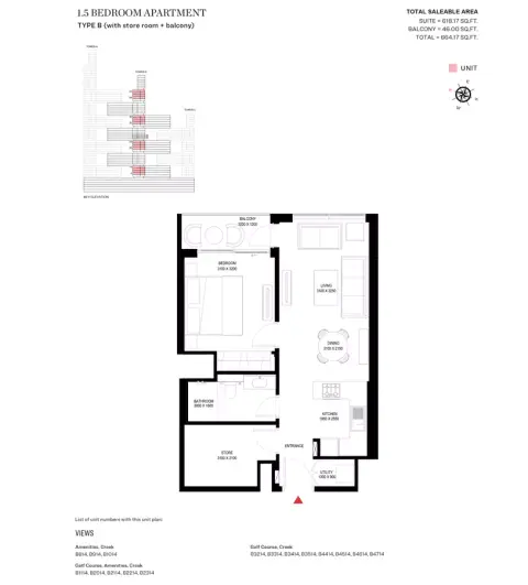 Plattegrond van 2 slaapkamers in Sobha One
