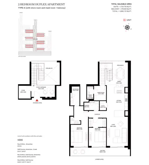 Plattegrond van 2 slaapkamers in Sobha One