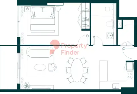 Plattegrond van 1 slaapkamer in Rise Residence