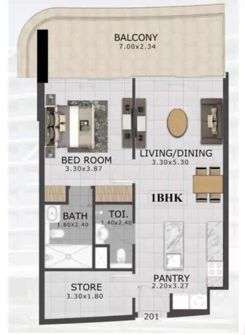Plattegrond van 1 slaapkamer in 48 Parkside