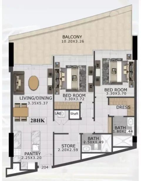 Plattegrond van 2 slaapkamers in 48 Parkside