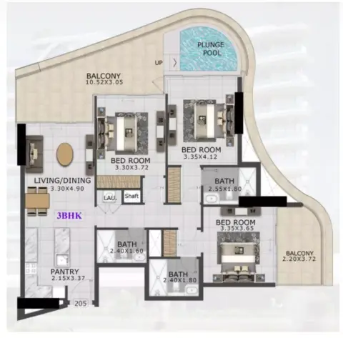 Plattegrond van 3 slaapkamers in 48 Parkside