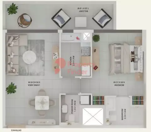 Plattegrond van 1 slaapkamer in Symbolic Alpha