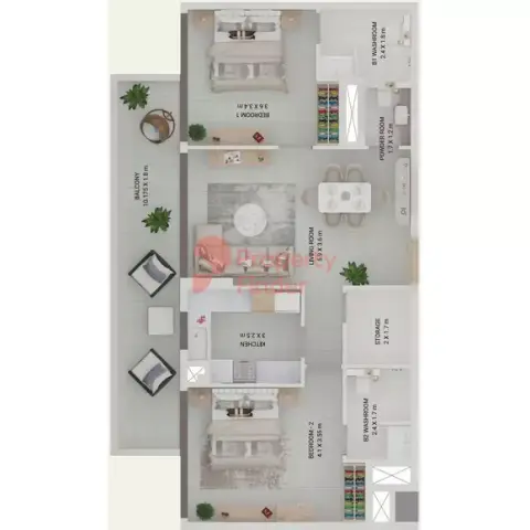 Plattegrond van 2 slaapkamers in Symbolic Alpha
