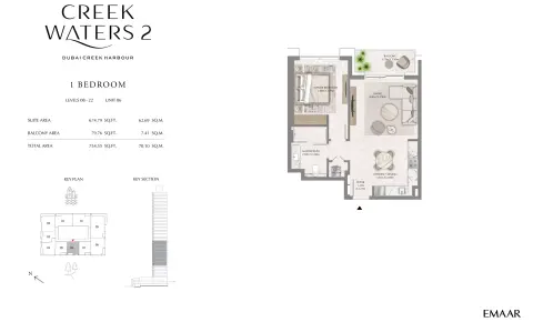 Plattegrond van 1 slaapkamer in Creek Waters Phase 2 By Emaar