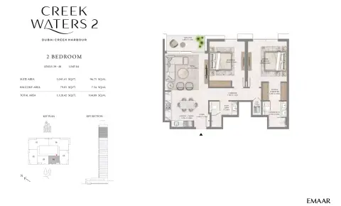 Plattegrond van 2 slaapkamers in Creek Waters Phase 2 By Emaar