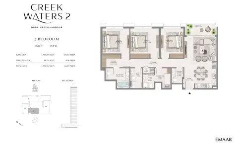 Plattegrond van 3 slaapkamers in Creek Waters Phase 2 By Emaar