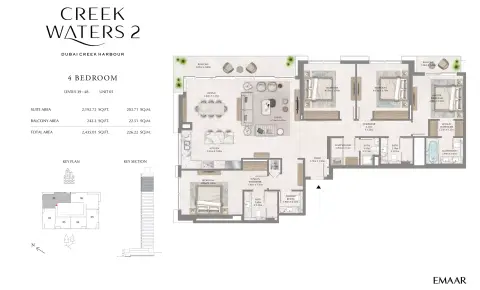 Plattegrond van 4 slaapkamers in Creek Waters Phase 2 By Emaar