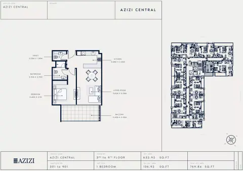 Plattegrond van 1 slaapkamer in Azizi Central