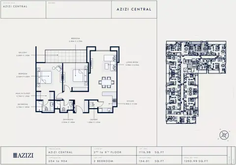 Plattegrond van 2 slaapkamers in Azizi Central