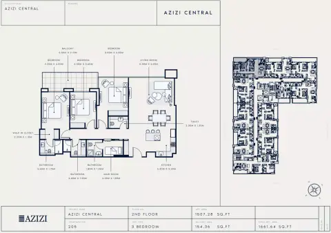 Plattegrond van 3 slaapkamers in Azizi Central