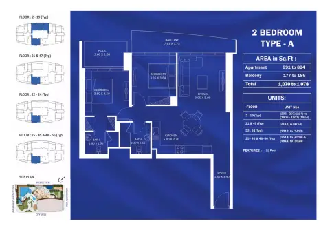 Plattegrond van 2 slaapkamers in Fashionz By Danube