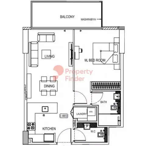 Plattegrond van 1 slaapkamer in Binghatti Orchid